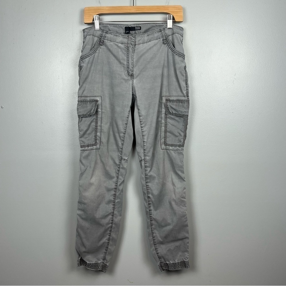 Eileen Fisher gray cotton Lyocell zip ankle cargo jogger pants, size 6.